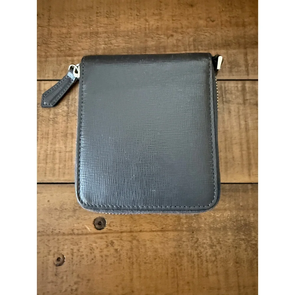 Fendi Wallet Mens Black Leather Zip Around Bifold Monster Eyes Logo Coin Pocket